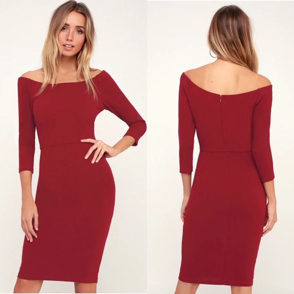 Lulus deep red long sleeve midi dress